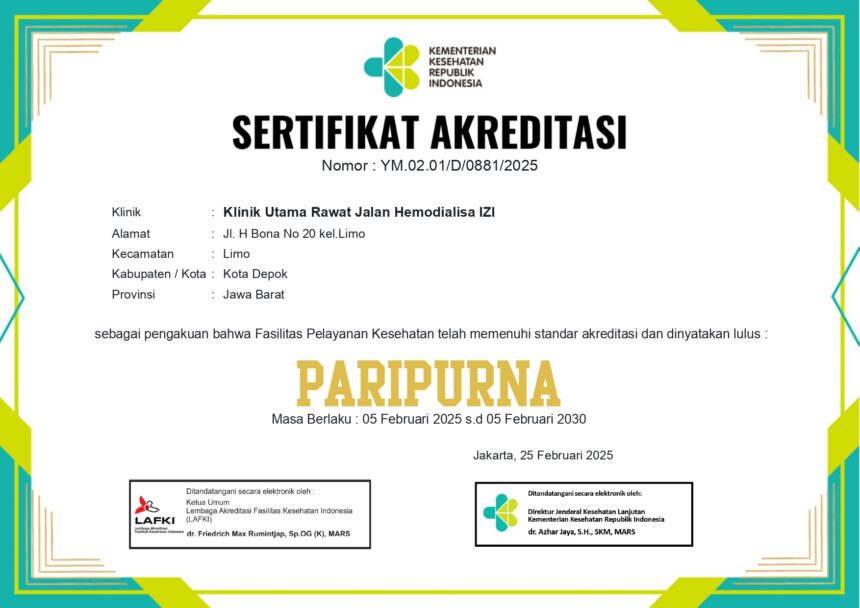 SERTIFIKAT AKREDITAS KLINIK HD